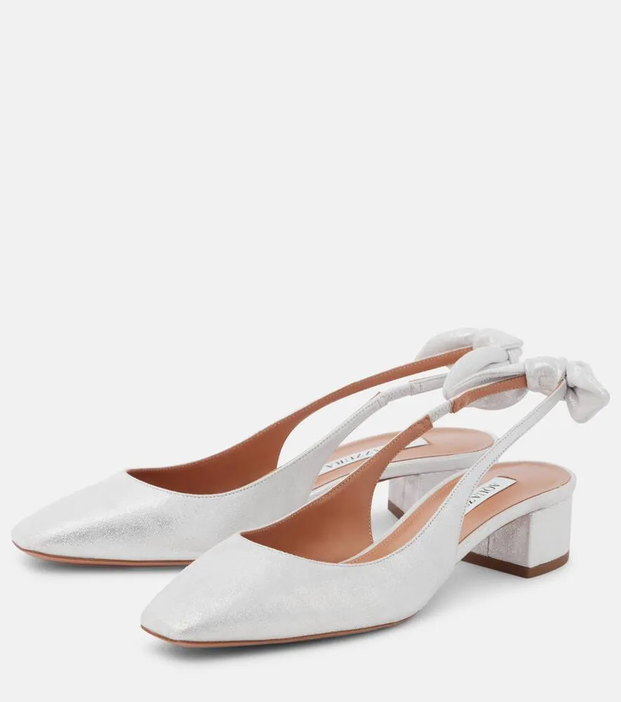 Aquazzura Very Bow leather slingback pumps