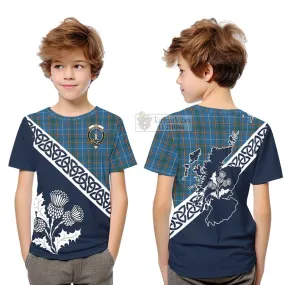 Bain Tartan Kid T-Shirt Featuring Thistle and Scotland Map