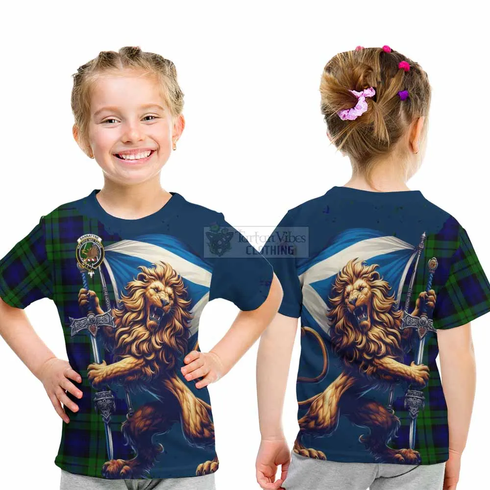 Bannatyne Tartan Family Crest Kid T-Shirt with Scottish Majestic Lion