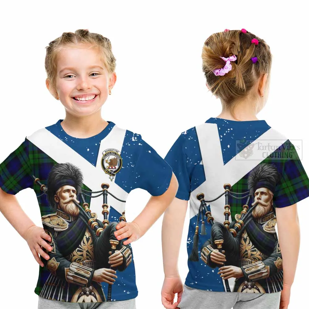 Bannatyne Tartan Kid T-Shirt with Family Crest Scottish Bagpiper Vibes