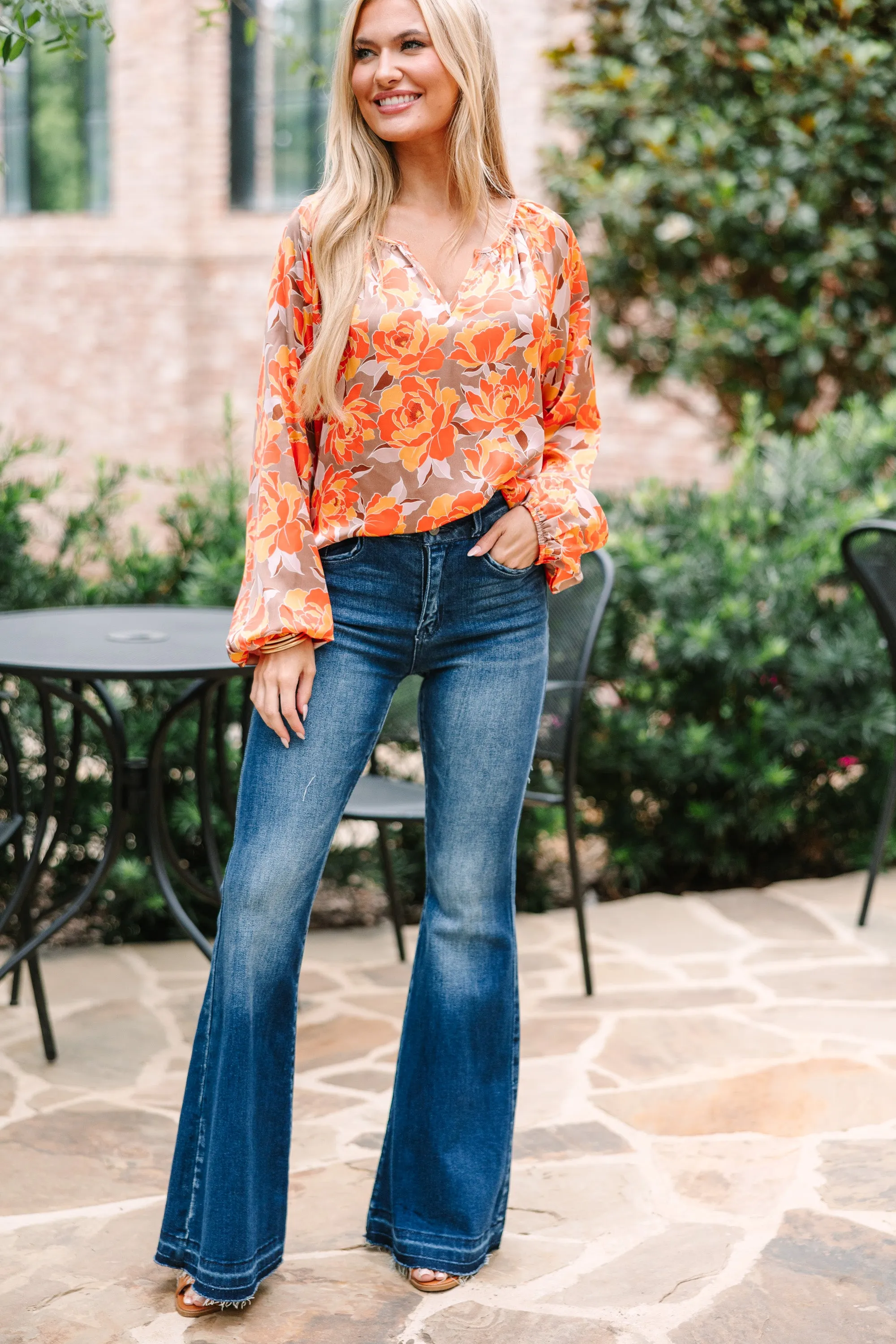 Before You Know It Taupe Floral Blouse