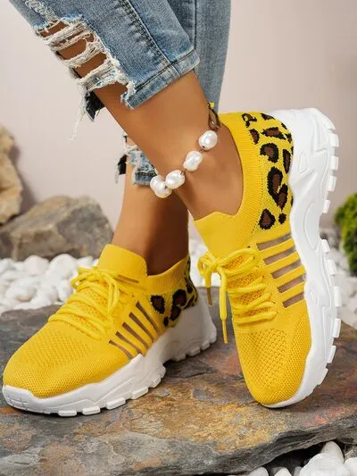 Cutout Leopard Lace Up Mesh Athletic (multiple color options)