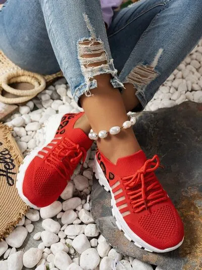 Cutout Leopard Lace Up Mesh Athletic (multiple color options)
