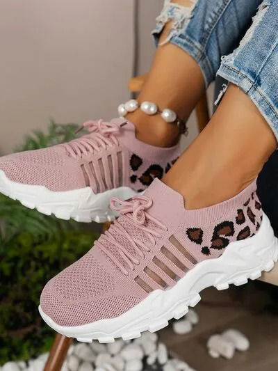 Cutout Leopard Lace Up Mesh Athletic (multiple color options)
