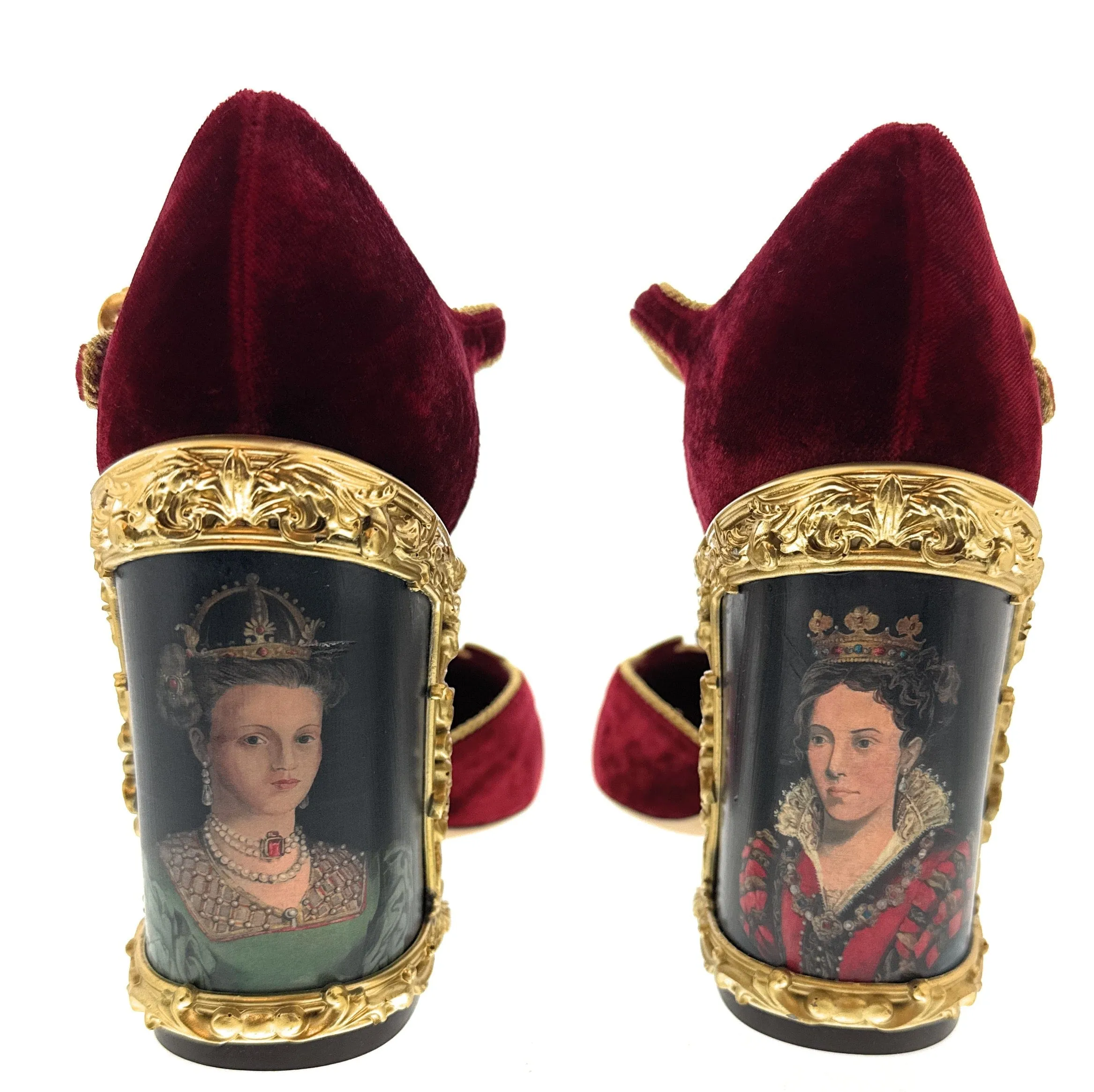 Dolce & Gabbana Red/Gold Bold Velvet Mary Jane Vintage Heels-EU36.5