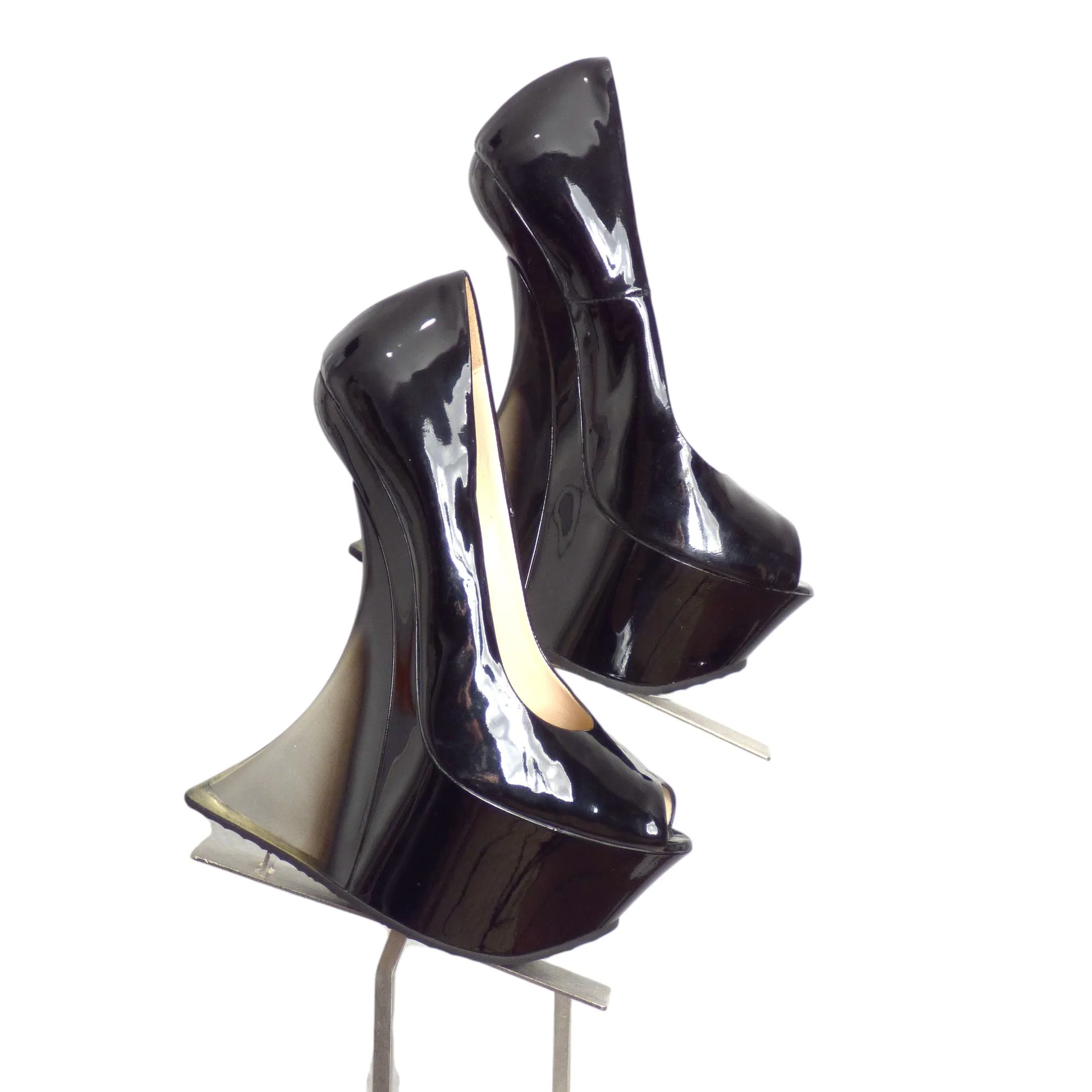 ENRICO MIELE- NIB Black Patent & Lucite Platform Pumps, Size 37