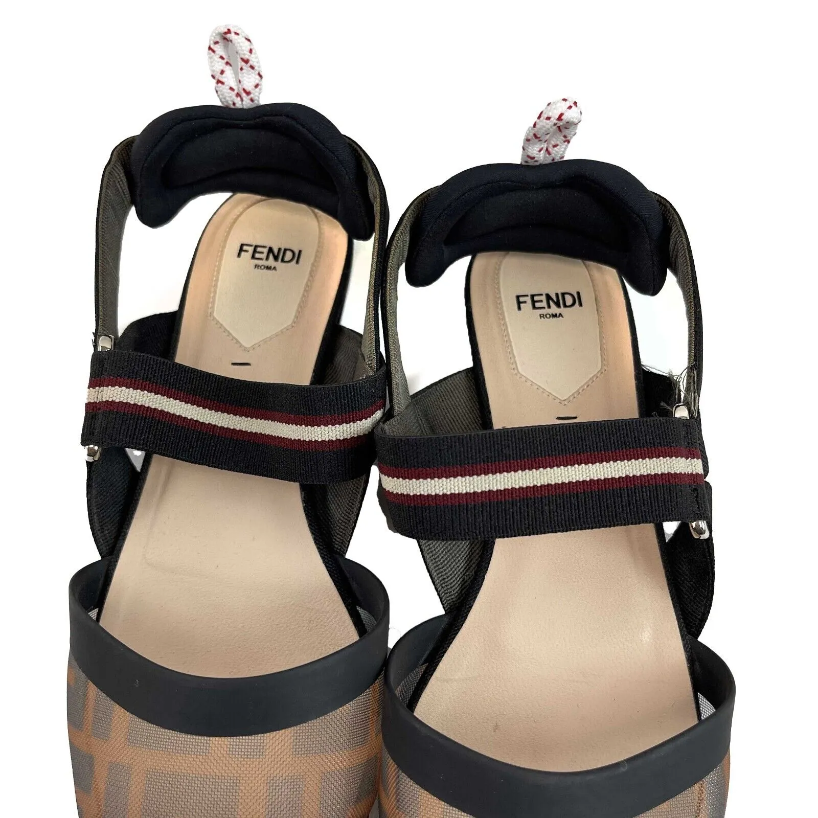 Fendi Colibr Multicolor Tech Mesh Medium-Heel Slingbacks Brown 38 USS 8 Shoes