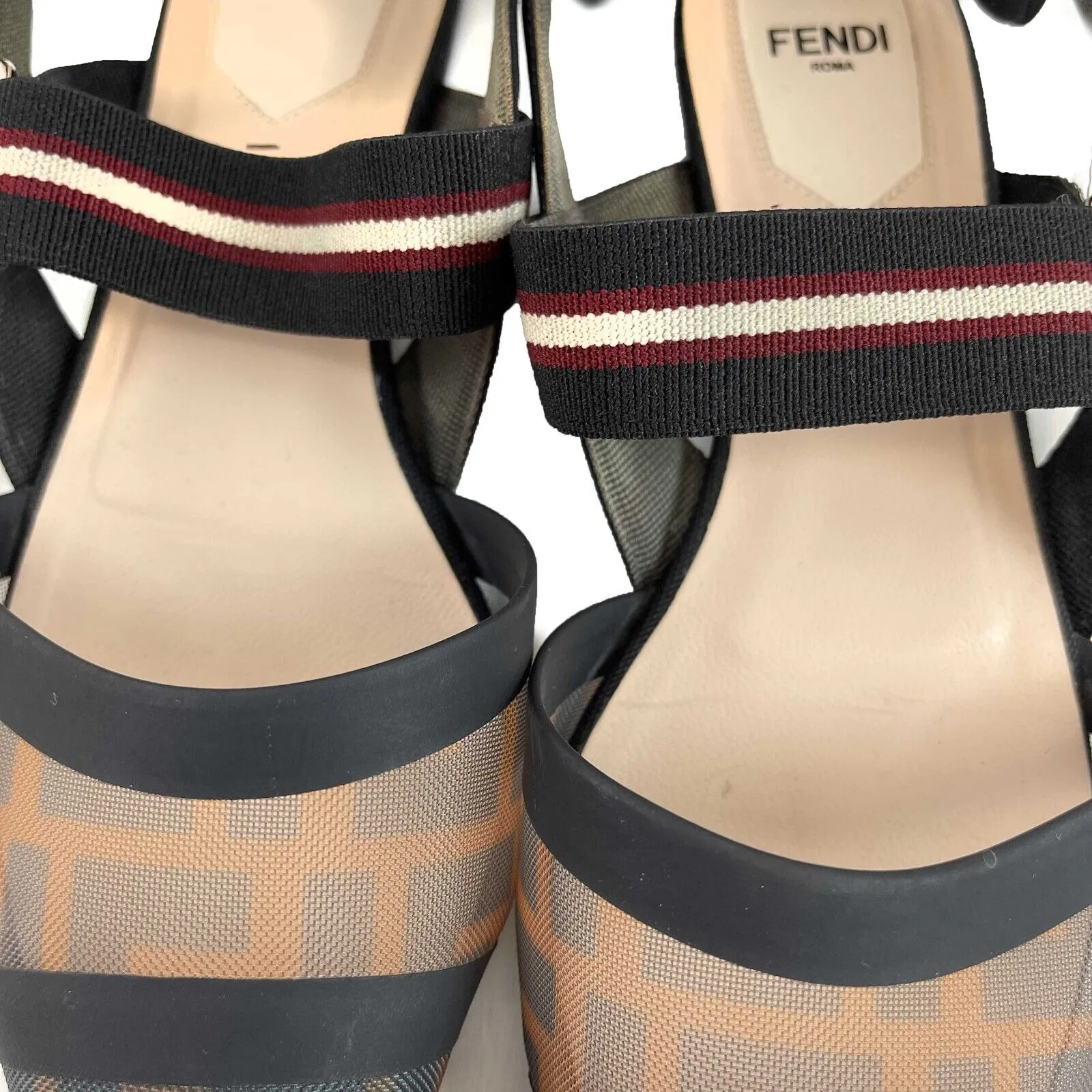 Fendi Colibr Multicolor Tech Mesh Medium-Heel Slingbacks Brown 38 USS 8 Shoes