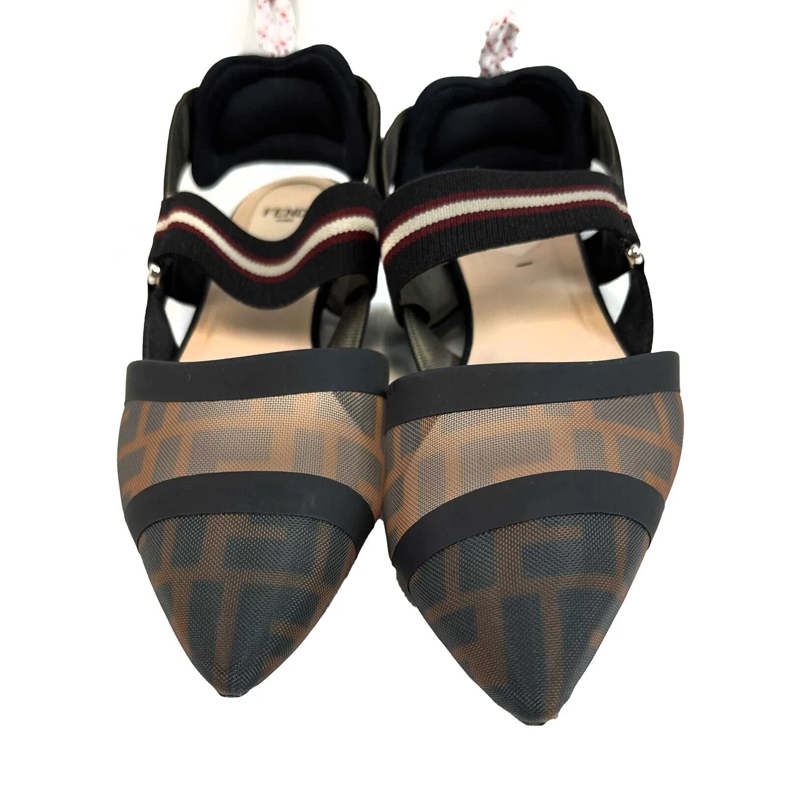 Fendi Colibr Multicolor Tech Mesh Medium-Heel Slingbacks Brown 38 USS 8 Shoes