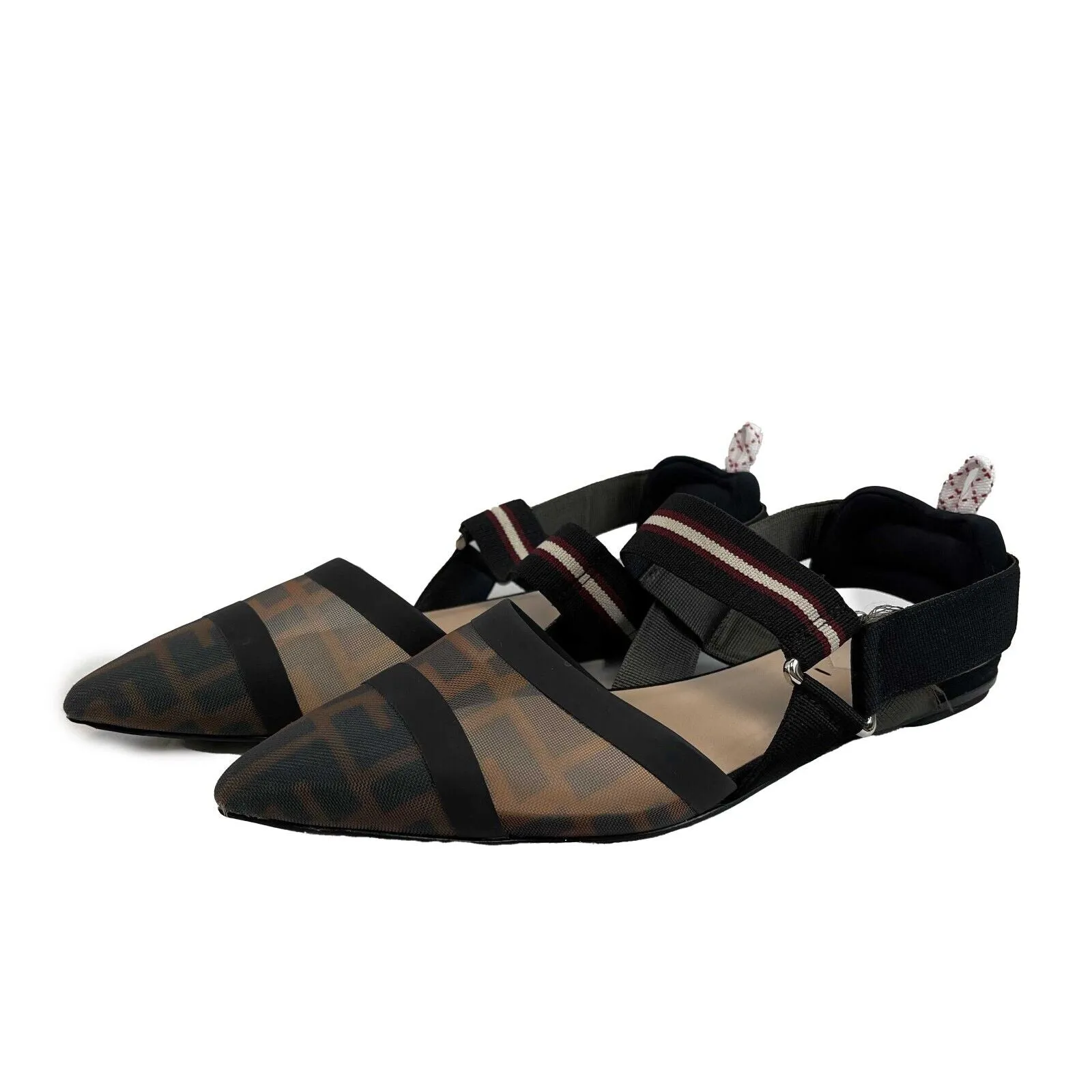 Fendi Colibr Multicolor Tech Mesh Medium-Heel Slingbacks Brown 38 USS 8 Shoes