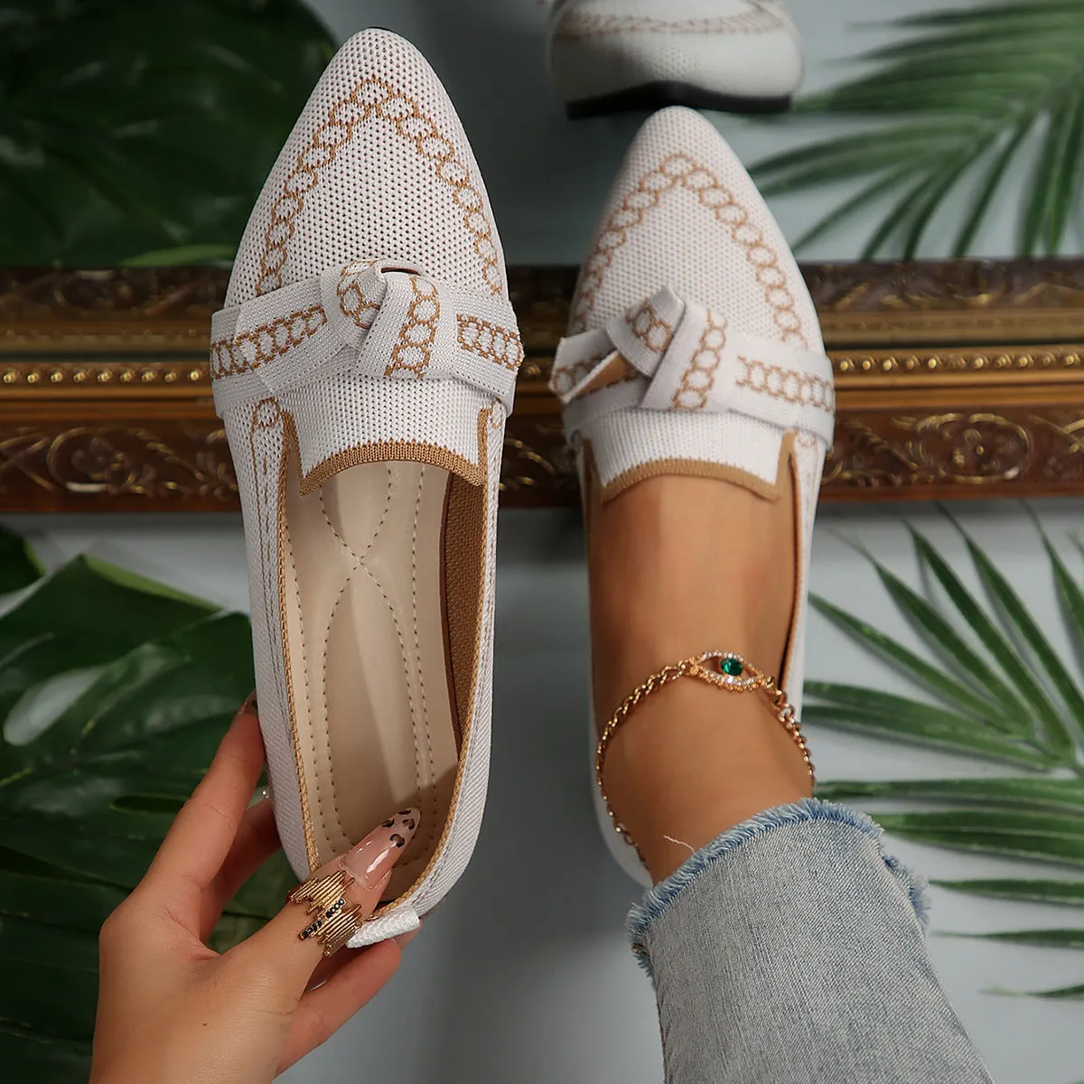 Knitted Slip-On Flats with Bow (multiple color options)