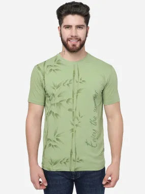 Leaf Green Printed Slim Fit T-Shirt | JadeBlue