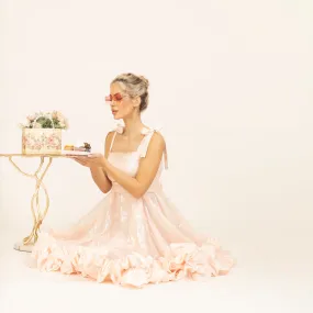 Light Pink Organza Holographic Without Sleeves Ruffle Dress