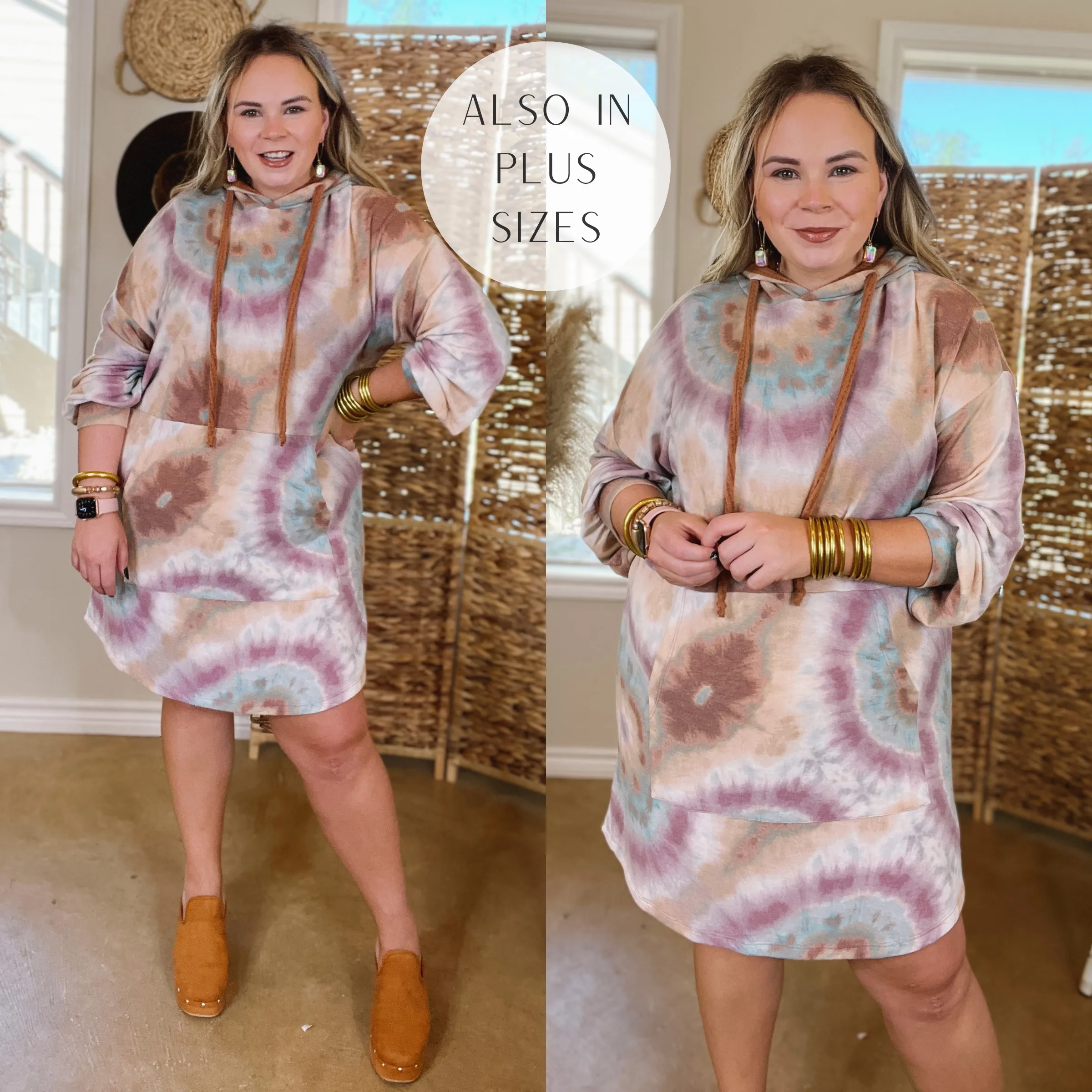 Out After Hours Tie Dye Hoodie Dress in Magenta and Rust