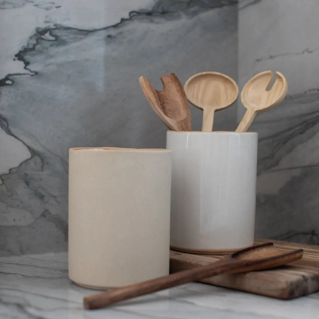 Sand Raw Minimal Utensil Crock