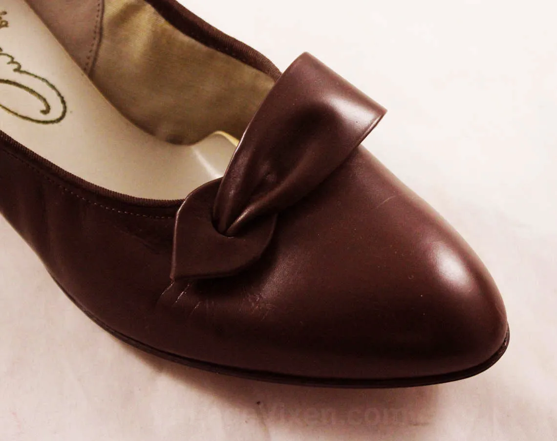 Size 7 Leather Shoes - Unworn High Quality Chocolate Brown Pumps by Enna Jettick - Sophisticated Secretary Chic 1960s Deadstock - 47659-1