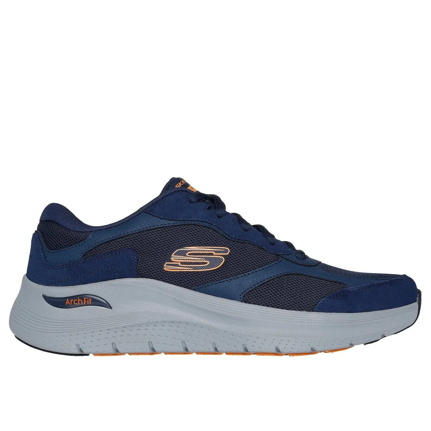 Skechers 232702 Arch Fit 2.0 - The K Mens Navy Orange Leather Arch Support Lace Up Trainers